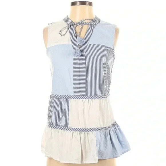 Vineyard Vines Size 00 Sleeveless Skiff Striped Tiered Top  Blue White Coastal - Picture 1 of 6